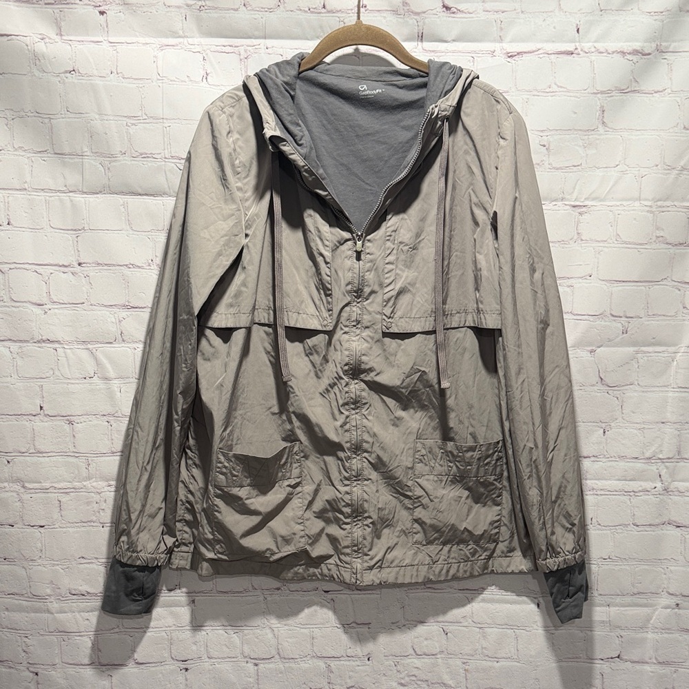 GapFit full-zip Tan hooded lightweight‎ windbreaker jacket Woman’s Size Medium